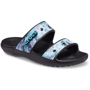 Crocs Classic Tie-Dye Graphic Szandál Női Fekete | HU 0538KORI